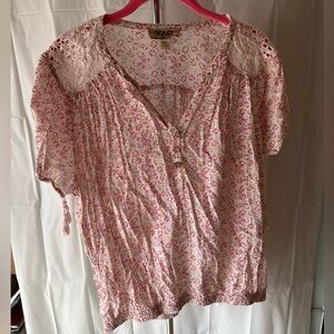 White and Pink Floral Peasant Blouse